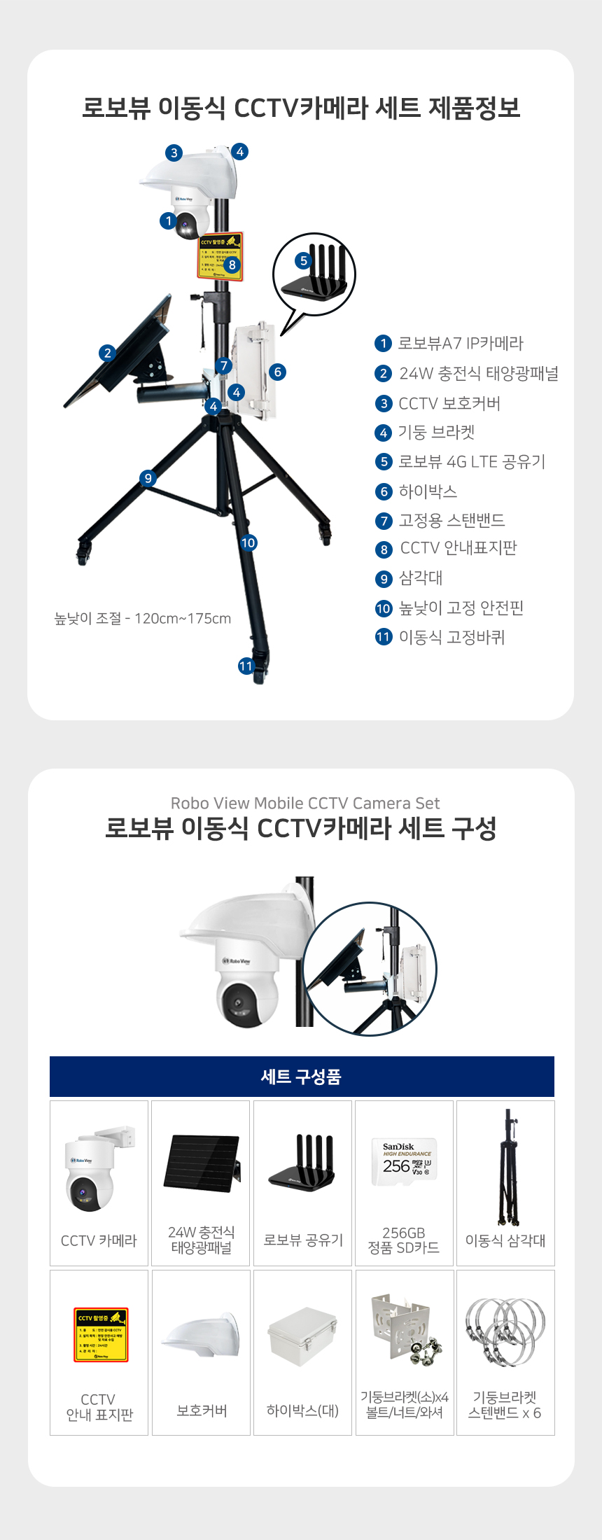 글로벌아이넷 로보뷰 24-1 국내 이동식 CCTV 세트 (상시녹화기능) 이동형 태양광패널