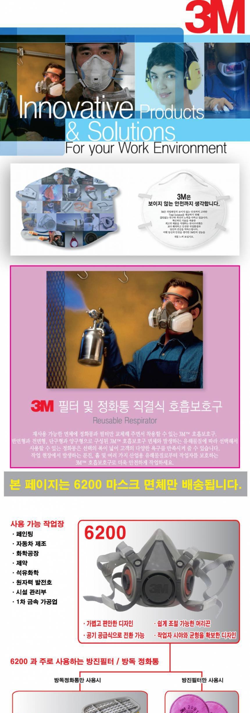 3M 방독마스크 6200 단품 방진 반면형