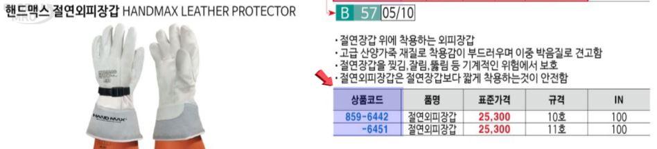 절연가죽장갑 작업용장목형 11호 1조 전기절연장갑 고압절연장갑 특고압절연장갑 절연용보호구